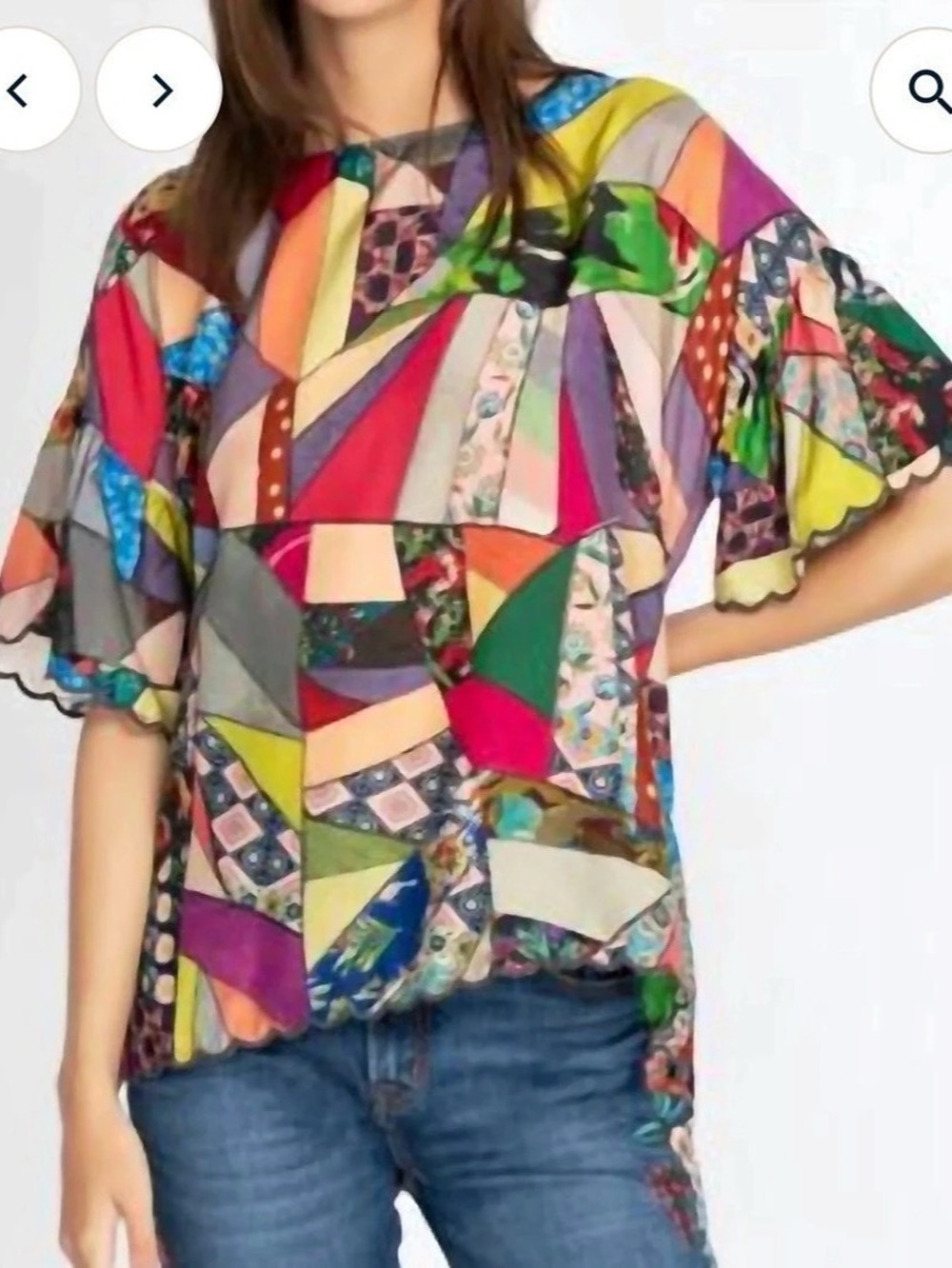 Johnny Was Vintage Eloise Top- Boho Patchwork Silk XL